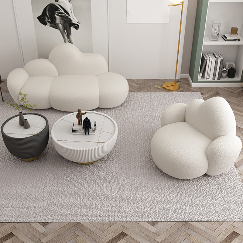White Wool Curved Sofa Modern 37.40" High Square Arm Sofa for Apartment