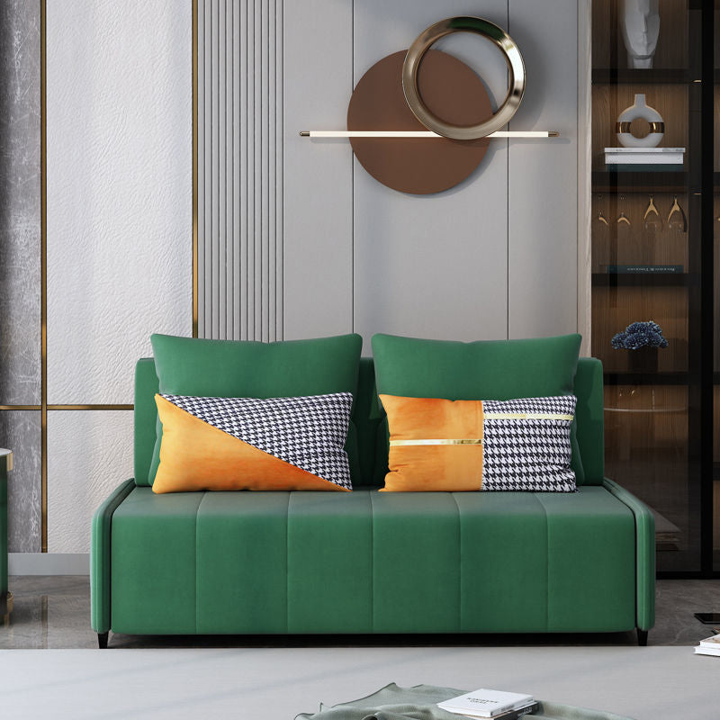 Faux Leather Sofa Bed with Storage Modern Dark Green Sofa with Pillows