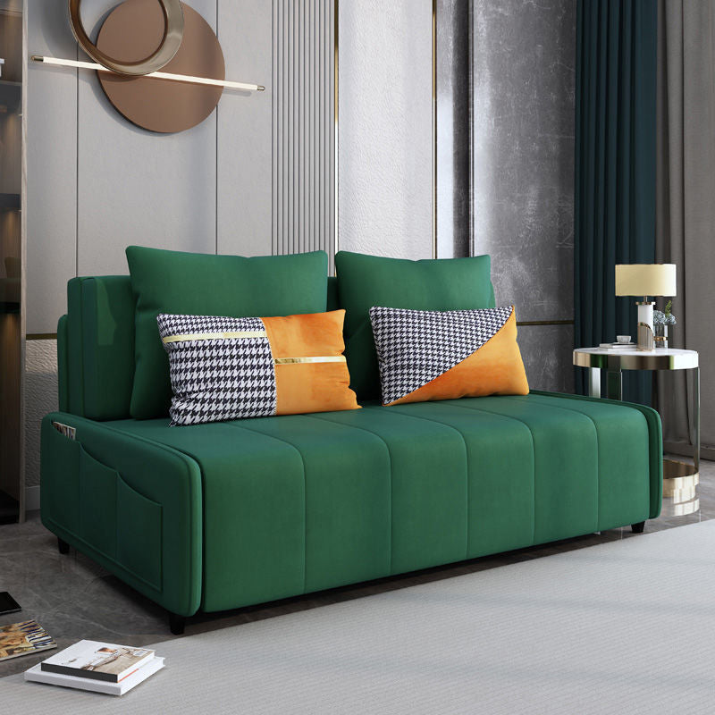 Faux Leather Sofa Bed with Storage Modern Dark Green Sofa with Pillows