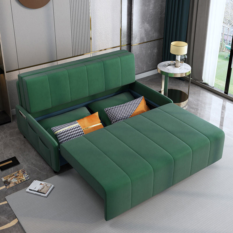 Faux Leather Sofa Bed with Storage Modern Dark Green Sofa with Pillows