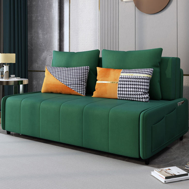 Faux Leather Sofa Bed with Storage Modern Dark Green Sofa with Pillows