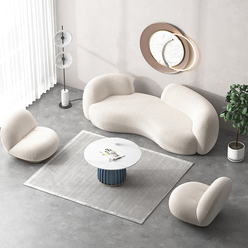 Beige Recessed Arm Curved Sofa Wool Contemporary Sofa for Apartment