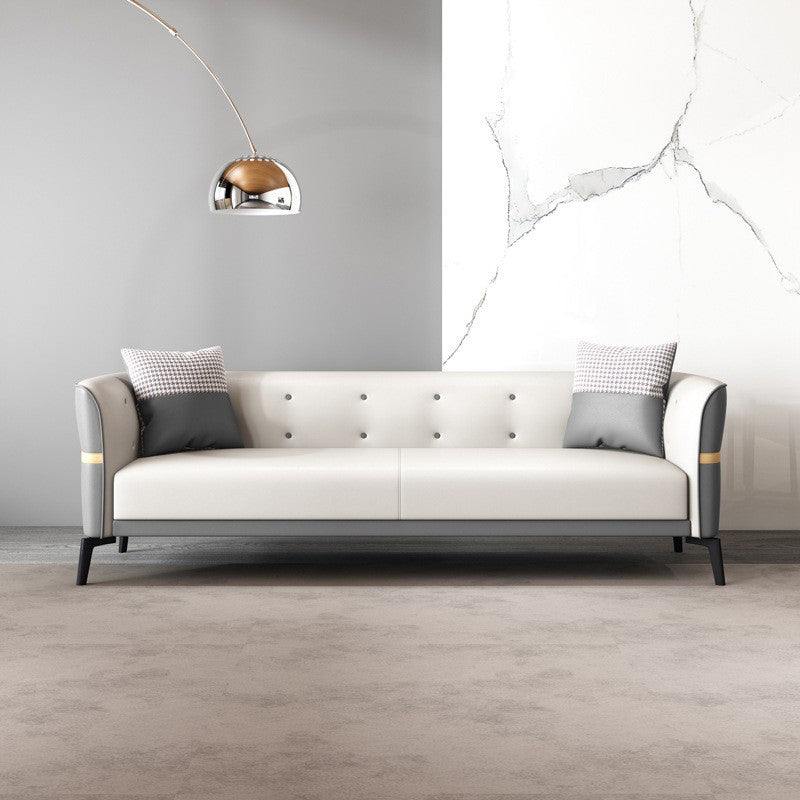 Faux Leather Tuxedo Arm Sofa Stain Resistant 3 Seater Sofa with Tufted Back