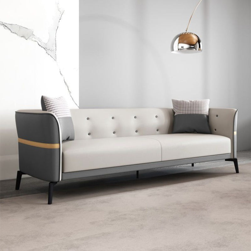Faux Leather Tuxedo Arm Sofa Stain Resistant 3 Seater Sofa with Tufted Back