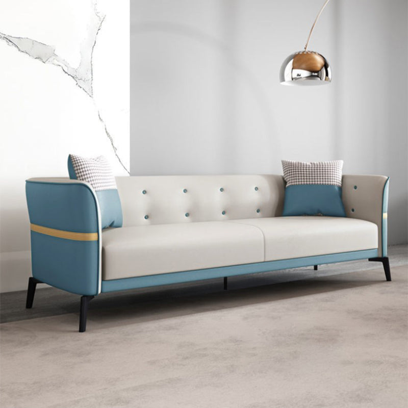 Faux Leather Tuxedo Arm Sofa Stain Resistant 3 Seater Sofa with Tufted Back
