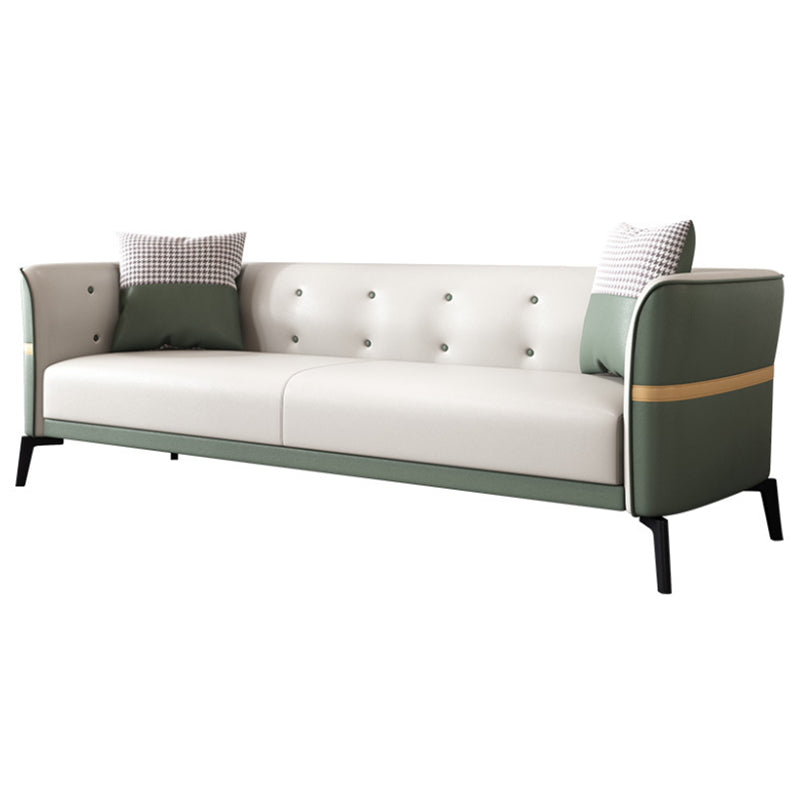 Faux Leather Tuxedo Arm Sofa Stain Resistant 3 Seater Sofa with Tufted Back