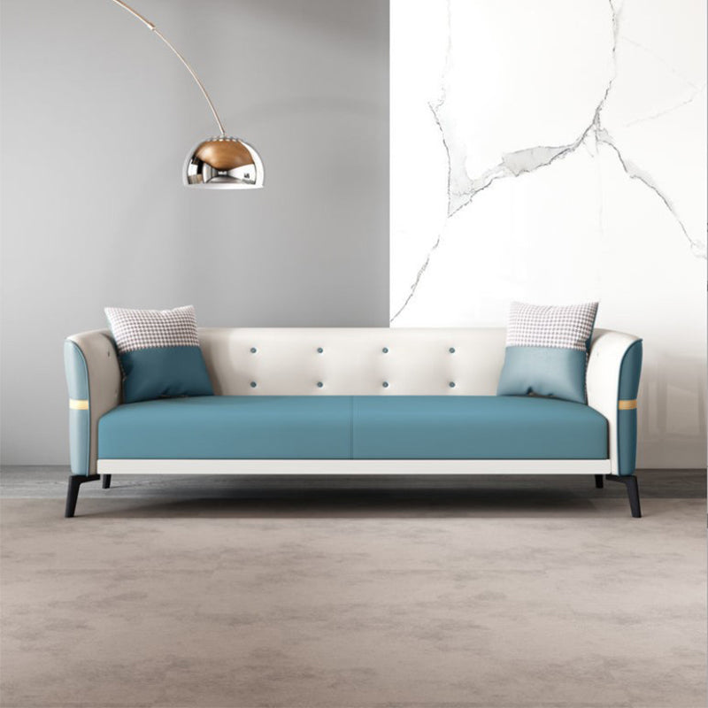 Faux Leather Tuxedo Arm Sofa Stain Resistant 3 Seater Sofa with Tufted Back