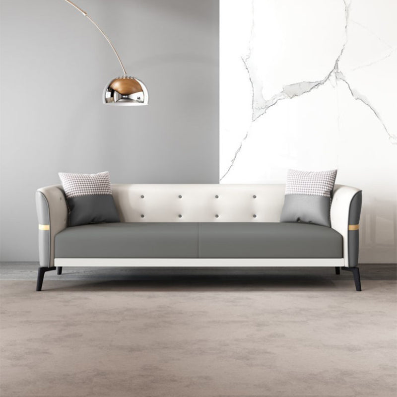 Faux Leather Tuxedo Arm Sofa Stain Resistant 3 Seater Sofa with Tufted Back
