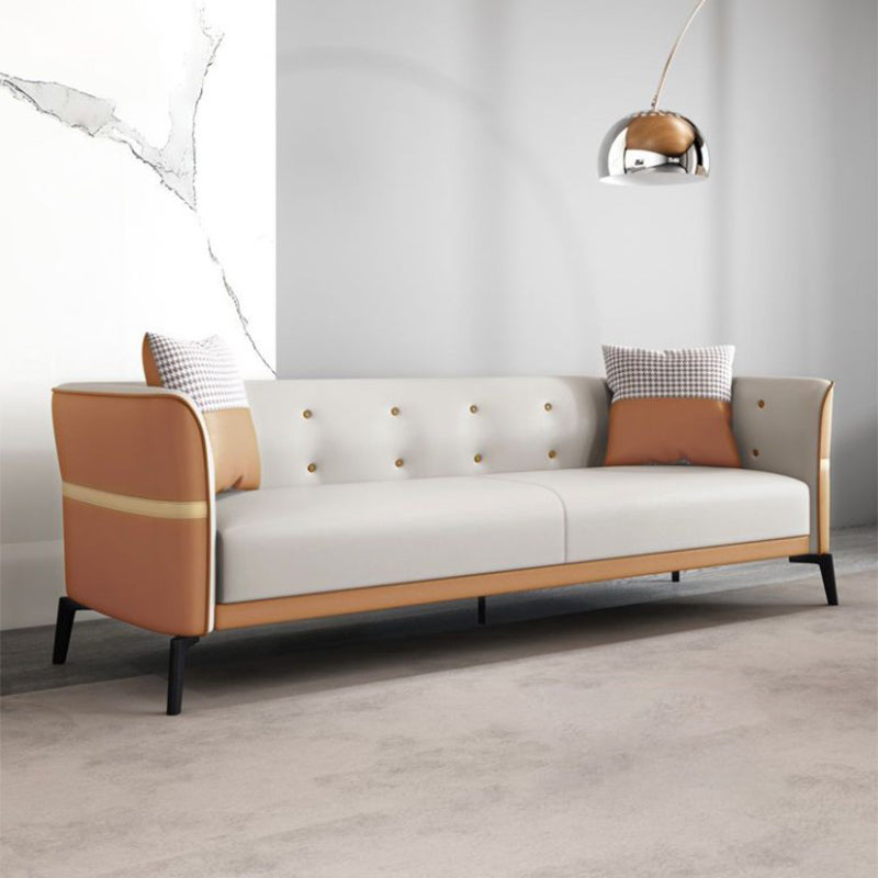 Faux Leather Tuxedo Arm Sofa Stain Resistant 3 Seater Sofa with Tufted Back