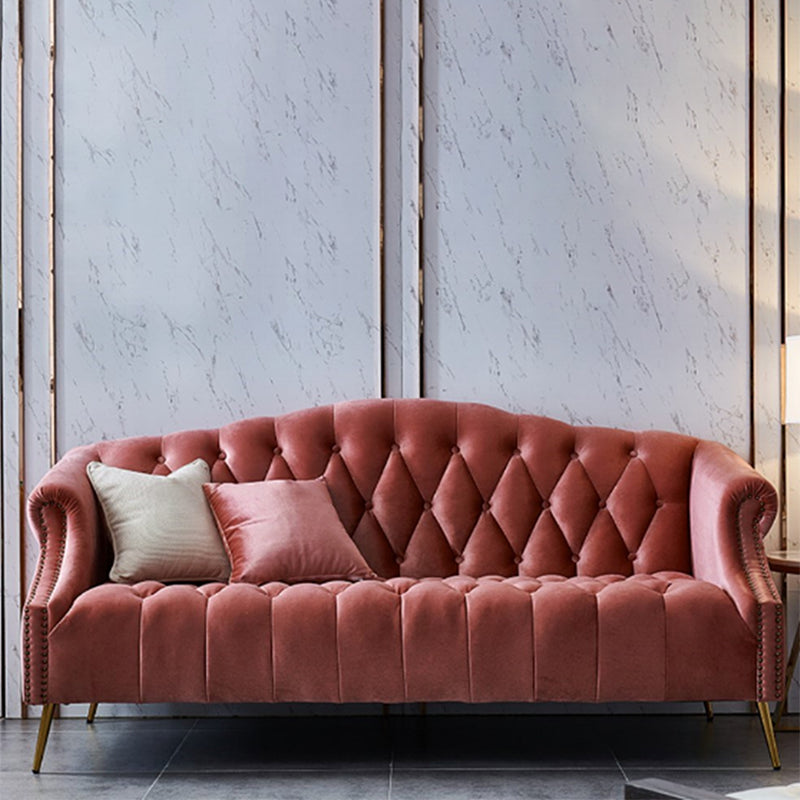 Velvet Sofa Contemporary Rolled Arm Sofa 37.40" High for Apartment