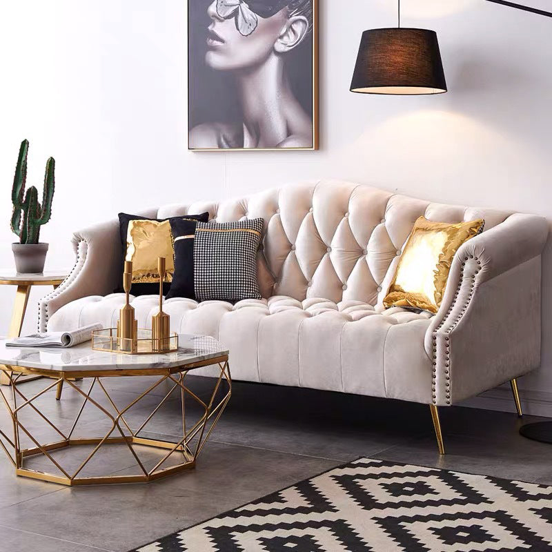 Velvet Sofa Contemporary Rolled Arm Sofa 37.40" High for Apartment