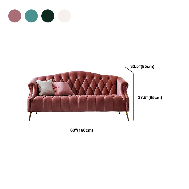 Velvet Sofa Contemporary Rolled Arm Sofa 37.40" High for Apartment