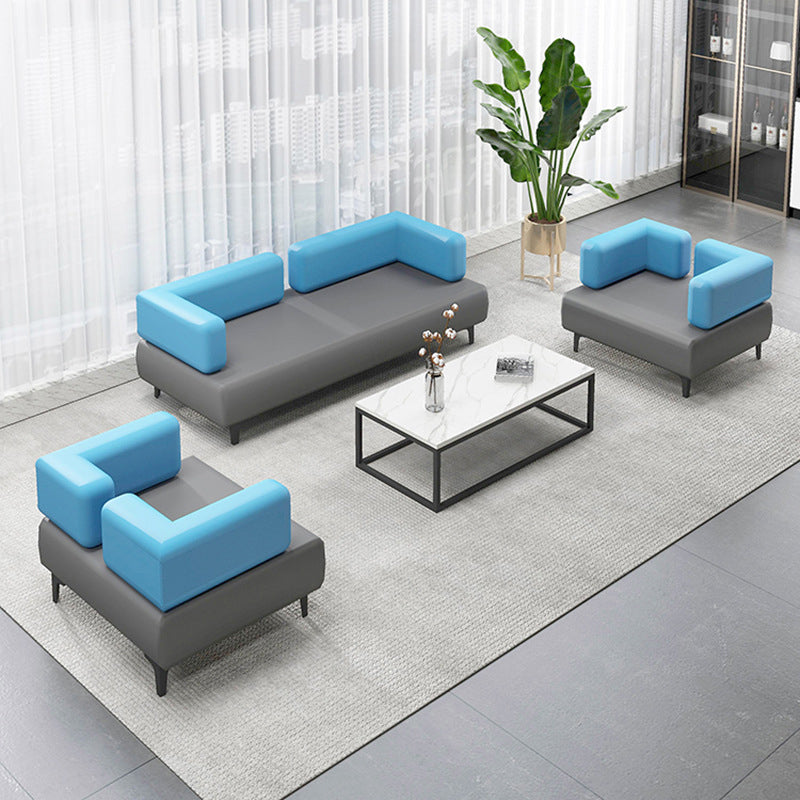 29.53" H Faux Leather Sofa Contemporary Tuxedo Arm Sofa in Gray