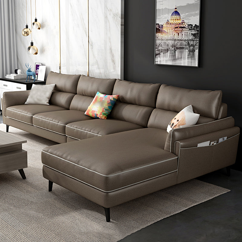 L-Shape Faux Leather Sectional with Recessed Arms and Storage