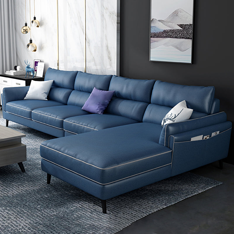 L-Shape Faux Leather Sectional with Recessed Arms and Storage