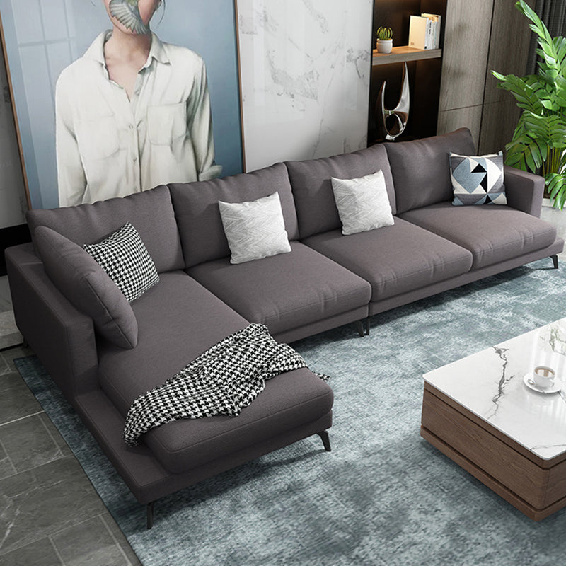 Square 4-Seater Sectional with Pillows Back in Linen Blend L-shape Sectional