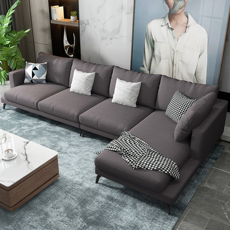 Square 4-Seater Sectional with Pillows Back in Linen Blend L-shape Sectional