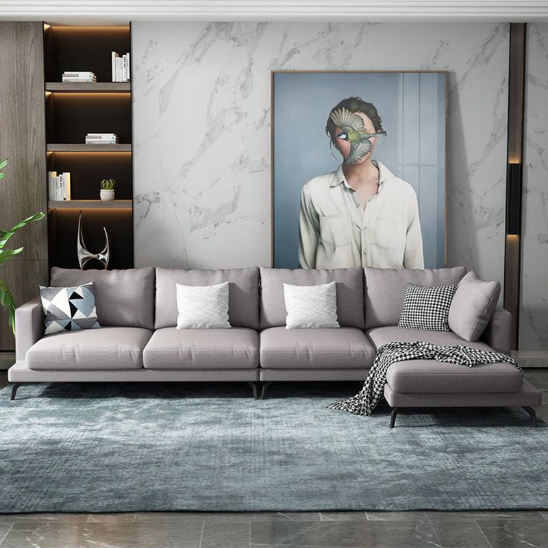 Square 4-Seater Sectional with Pillows Back in Linen Blend L-shape Sectional