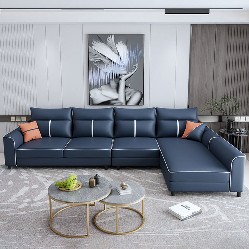 Modern Faux Leather Sectional with Chaise and Pillow Back for Living Room
