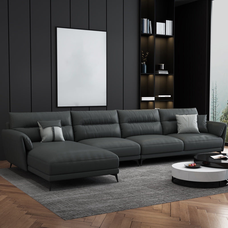 Contemporary 4-Seater Sectional with Pillow Top Arms in Faux Leather