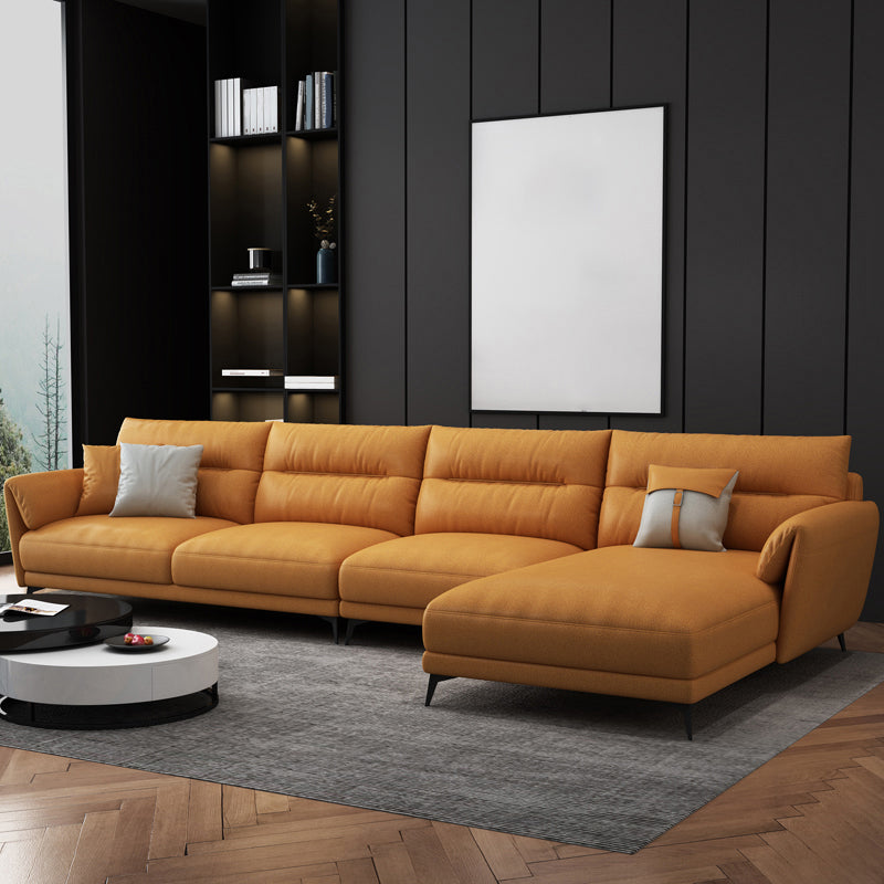 Contemporary 4-Seater Sectional with Pillow Top Arms in Faux Leather