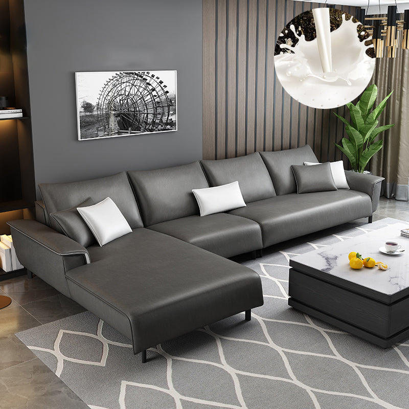 Modern 4 Pillows Back Sectional with Pillow Top Arms for Living Room