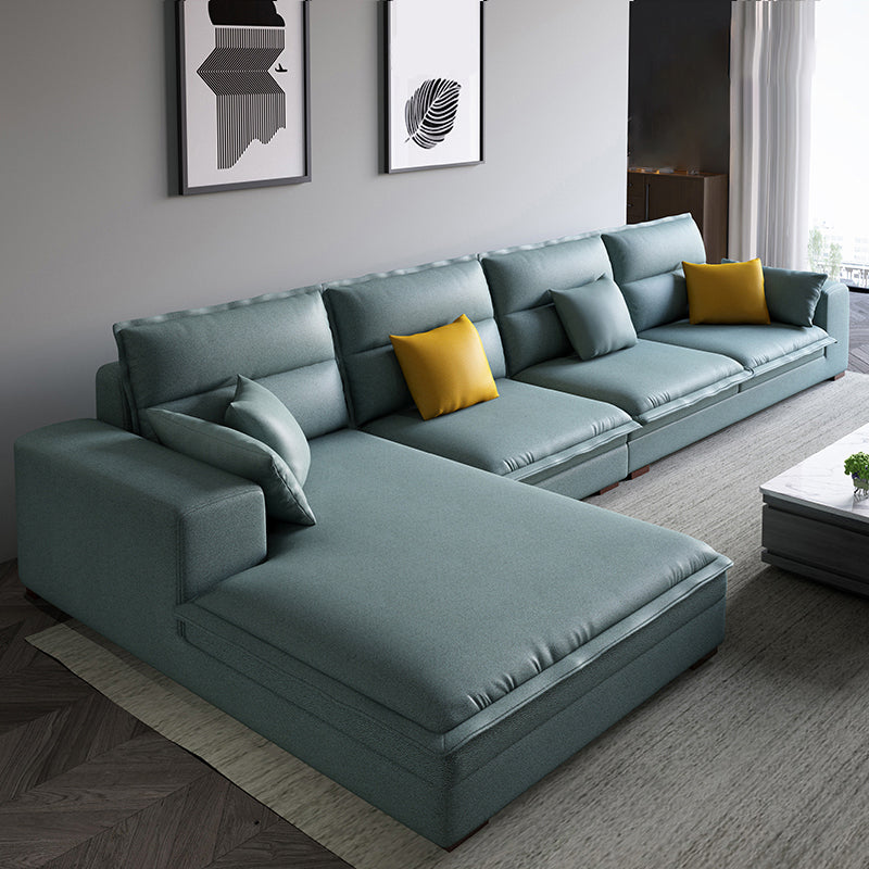Contemporary Sectional with Pillow Top Arms for 4 People Stationary Sofa