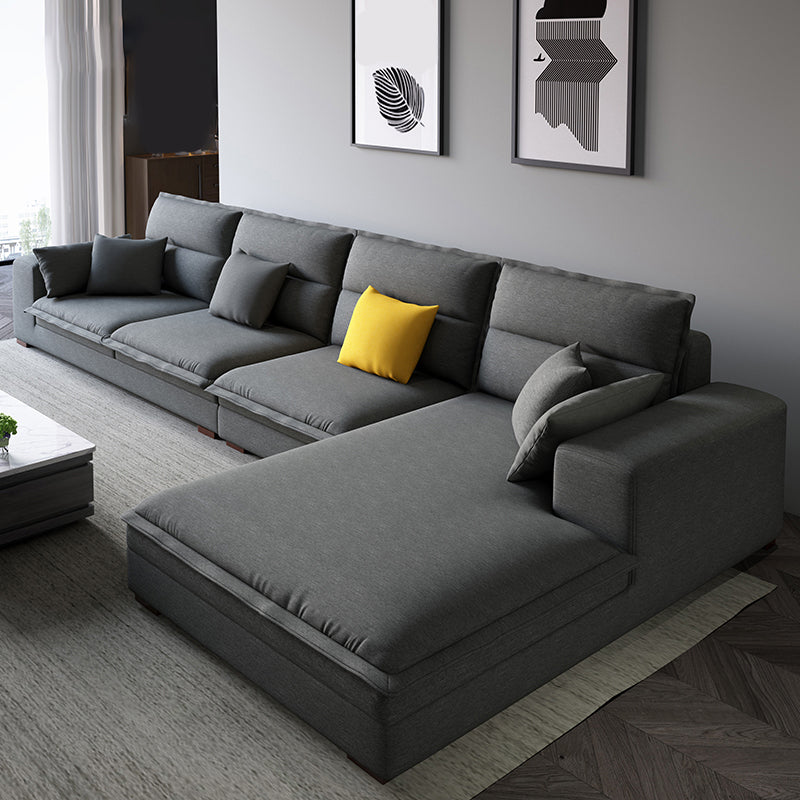 Contemporary Sectional with Pillow Top Arms for 4 People Stationary Sofa