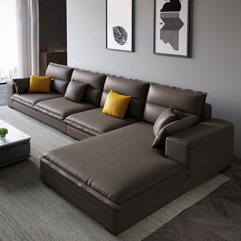 Contemporary Sectional with Pillow Top Arms for 4 People Stationary Sofa