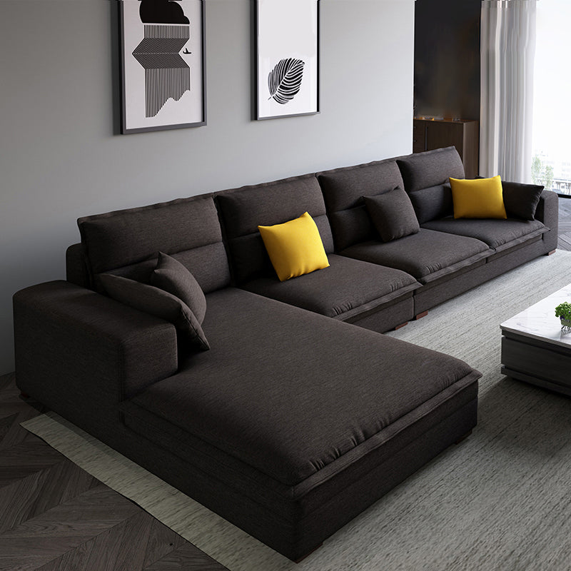 Contemporary Sectional with Pillow Top Arms for 4 People Stationary Sofa