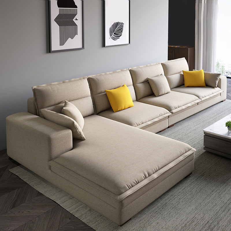 Contemporary Sectional with Pillow Top Arms for 4 People Stationary Sofa