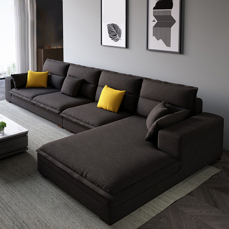 Contemporary Sectional with Pillow Top Arms for 4 People Stationary Sofa
