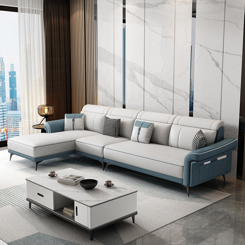 Faux Leather 4-Seater Sectional with Flared Arms and Storage for Living Room