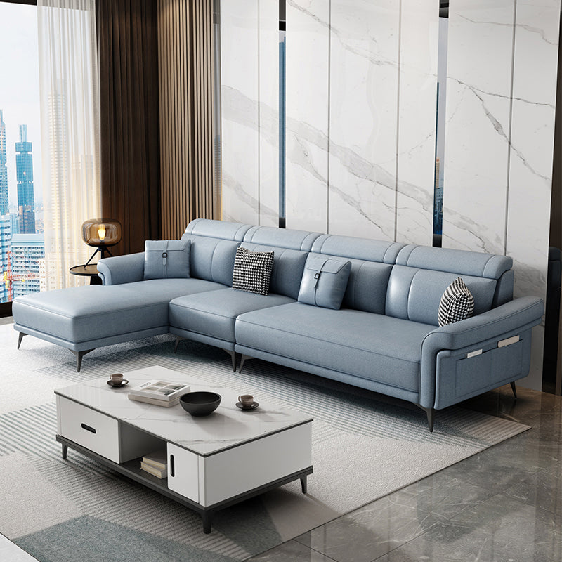Faux Leather 4-Seater Sectional with Flared Arms and Storage for Living Room
