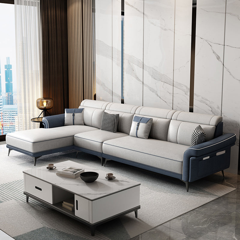 Faux Leather 4-Seater Sectional with Flared Arms and Storage for Living Room