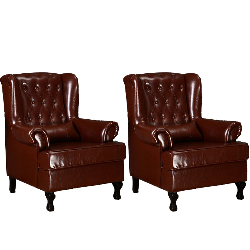 Mid-century Modern 33.46" Wide Leather Tufted Back Rolled Arms Chair