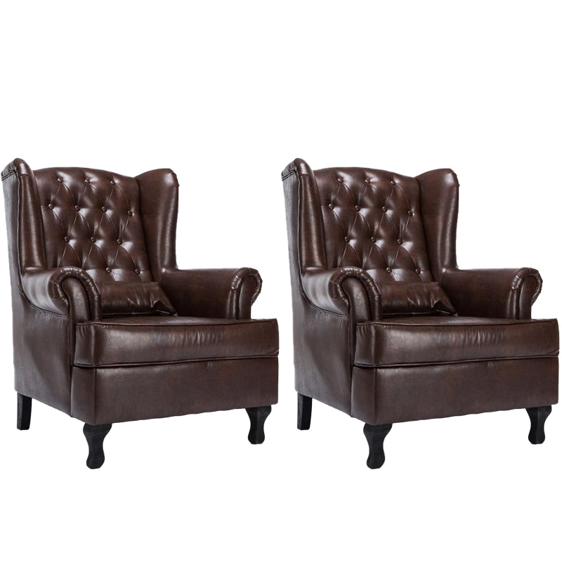 Mid-century Modern 33.46" Wide Leather Tufted Back Rolled Arms Chair