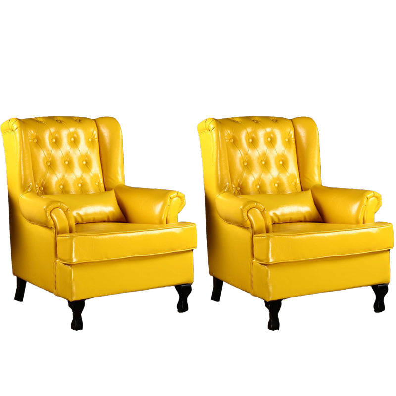 Mid-century Modern 33.46" Wide Leather Tufted Back Rolled Arms Chair