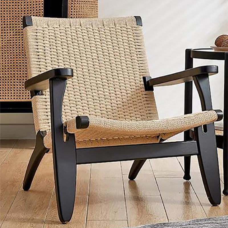 Nordic Arms Included Wood Square Arms Woven Back Lounge Accent Chair