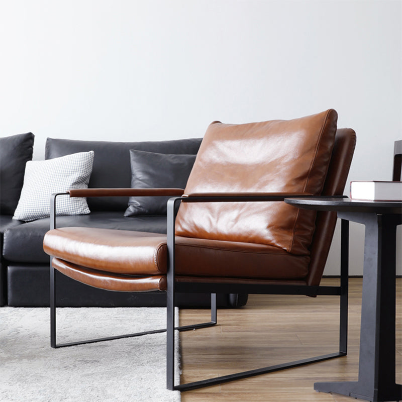 Mid-Century Modern Sled Arm Chair Leather Accent Armchair for Bedroom and Living Room