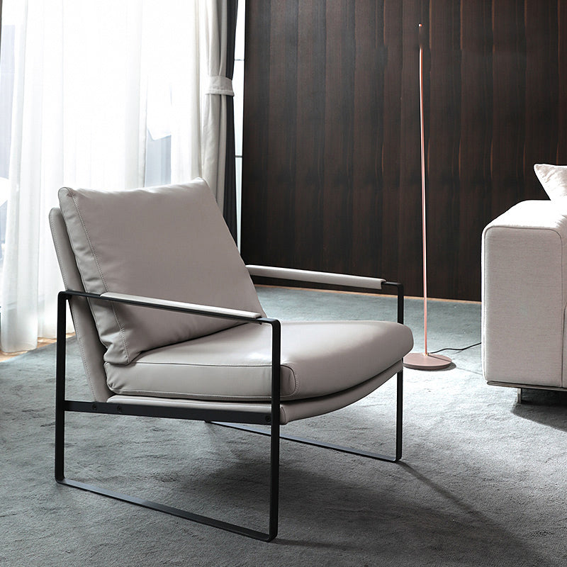 Mid-Century Modern Sled Arm Chair Leather Accent Armchair for Bedroom and Living Room