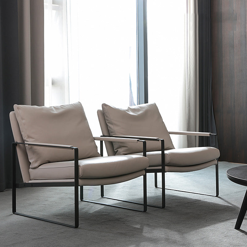 Mid-Century Modern Sled Arm Chair Leather Accent Armchair for Bedroom and Living Room