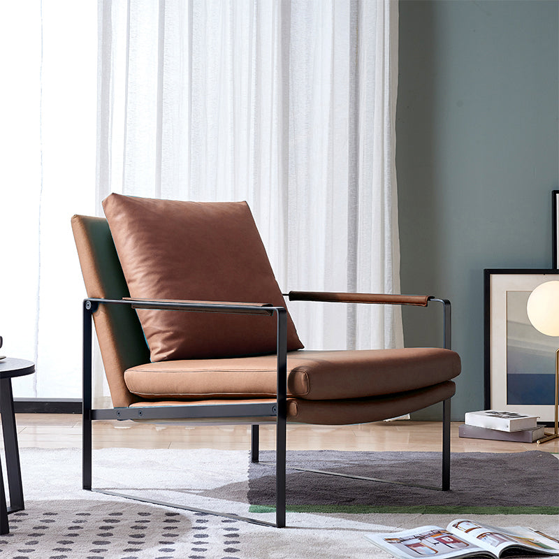 Mid-Century Modern Sled Arm Chair Leather Accent Armchair for Bedroom and Living Room