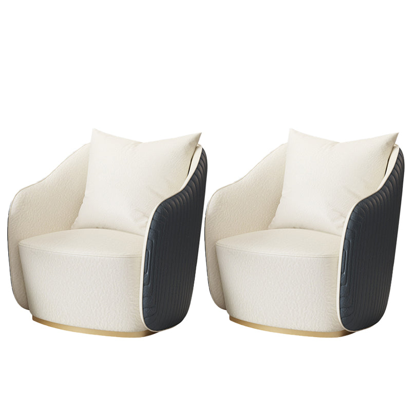 Glam Real Aniline Leather Arms Included with Pillow Barrel Accent Chair