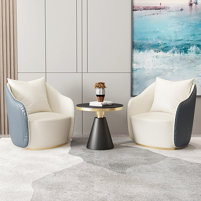 Glam Real Aniline Leather Arms Included with Pillow Barrel Accent Chair