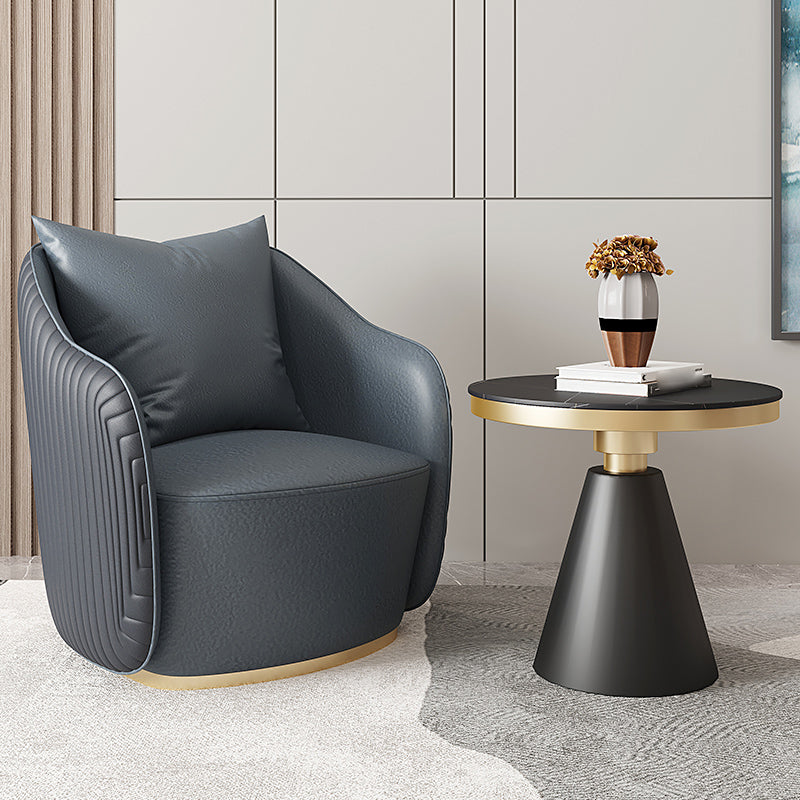 Mid-Century Modern Leather Barrel Chair Fixed Back Barrel Chair for Living Room