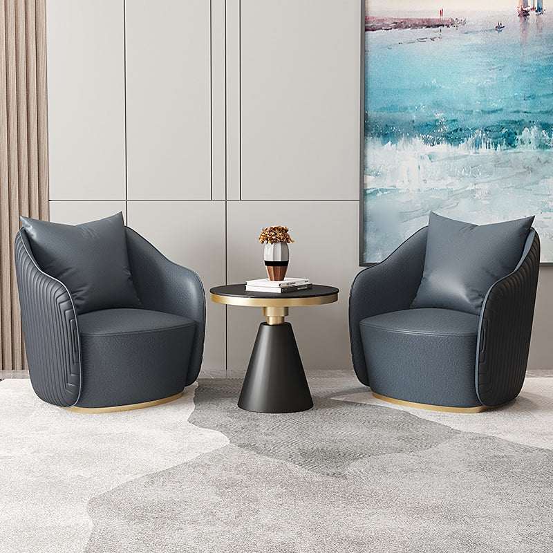 Mid-Century Modern Leather Barrel Chair Fixed Back Barrel Chair for Living Room