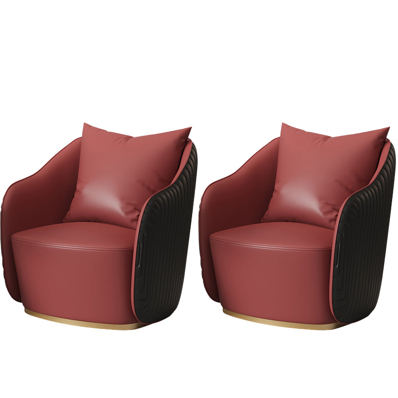 Mid-Century Modern Leather Barrel Chair Fixed Back Barrel Chair for Living Room