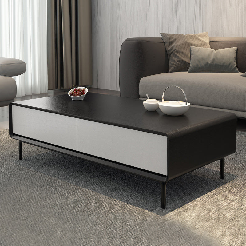 Rectangular Metal 4 Legs Base Design Wooden Table with Drawer Coffee Table