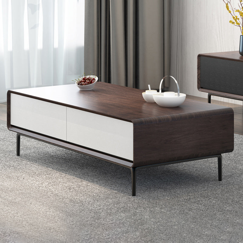 Rectangular Metal 4 Legs Base Design Wooden Table with Drawer Coffee Table